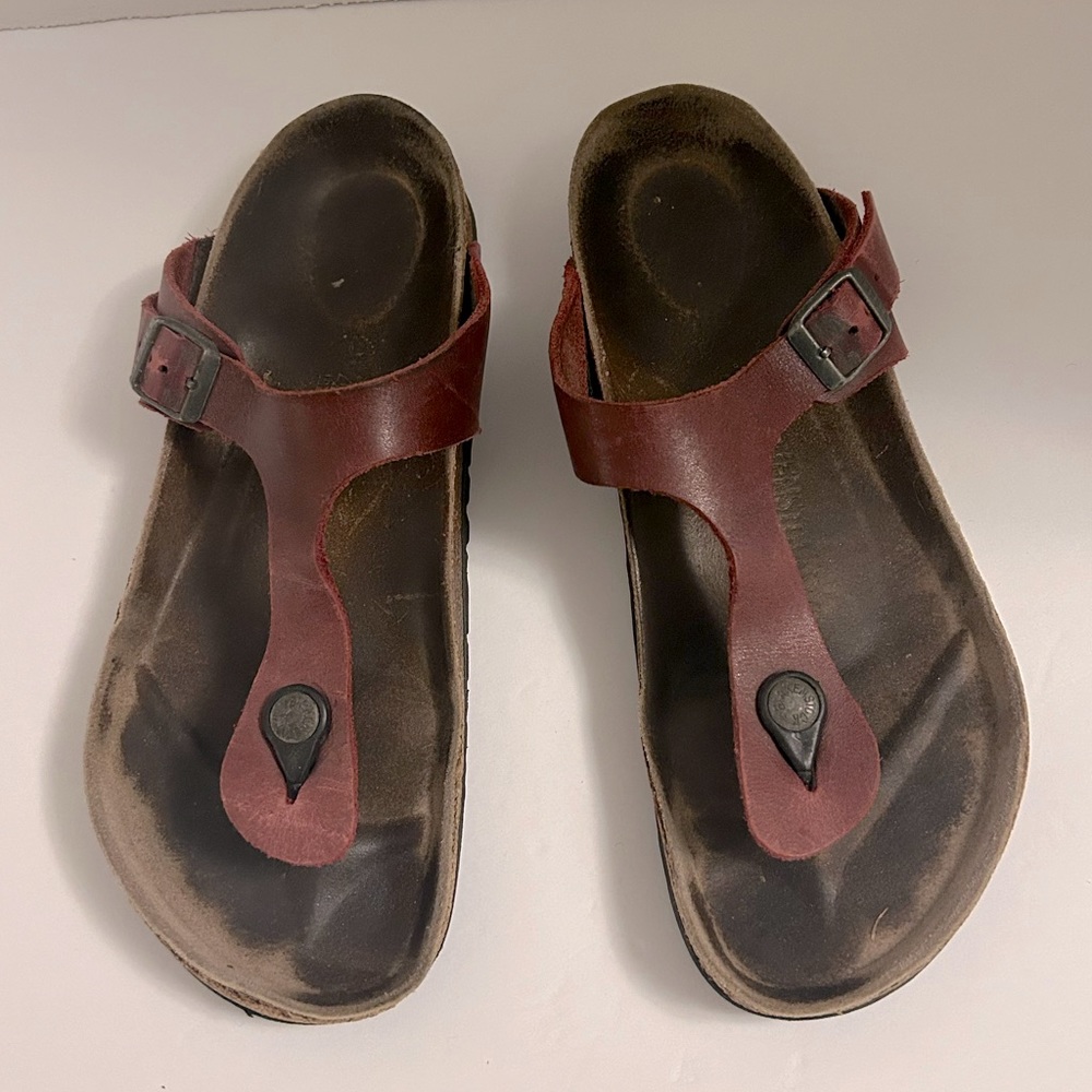Birkenstock Red Leather Gizeh Sandle Size EU40. Busted! For Scraps, Materials 😊